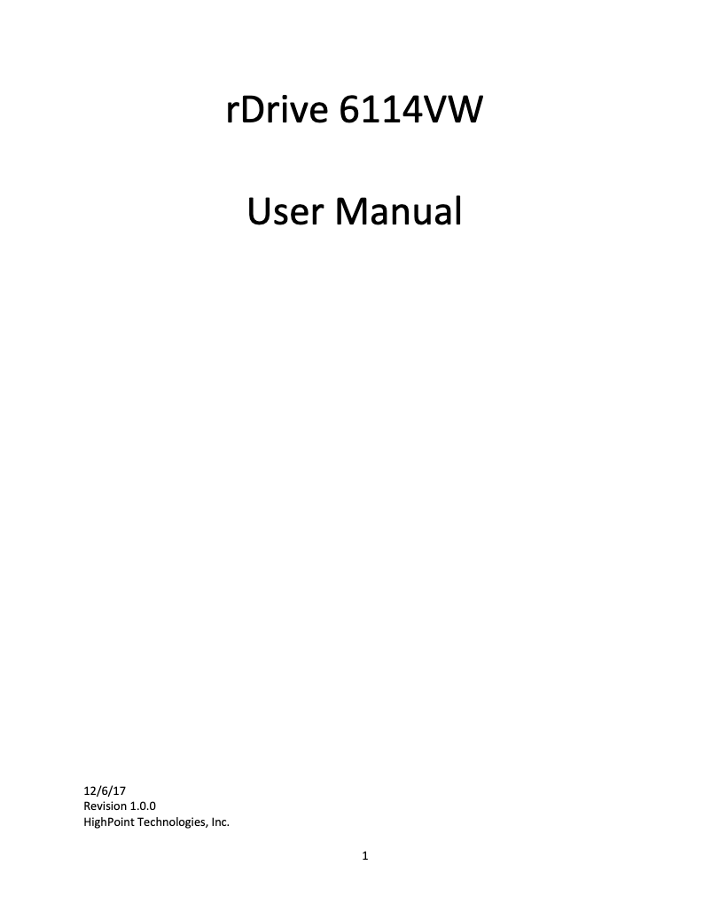 Page 1 of the manual User Manual Highpoint rDrive 6114VW