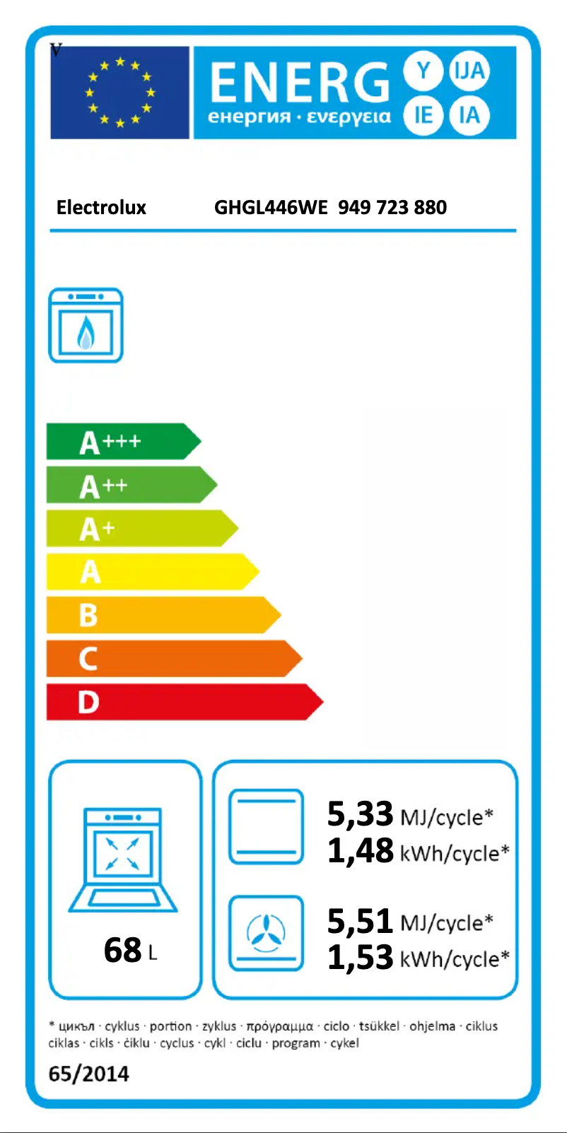 Page 1 of the manual Energy Label Electrolux GHGL446WE