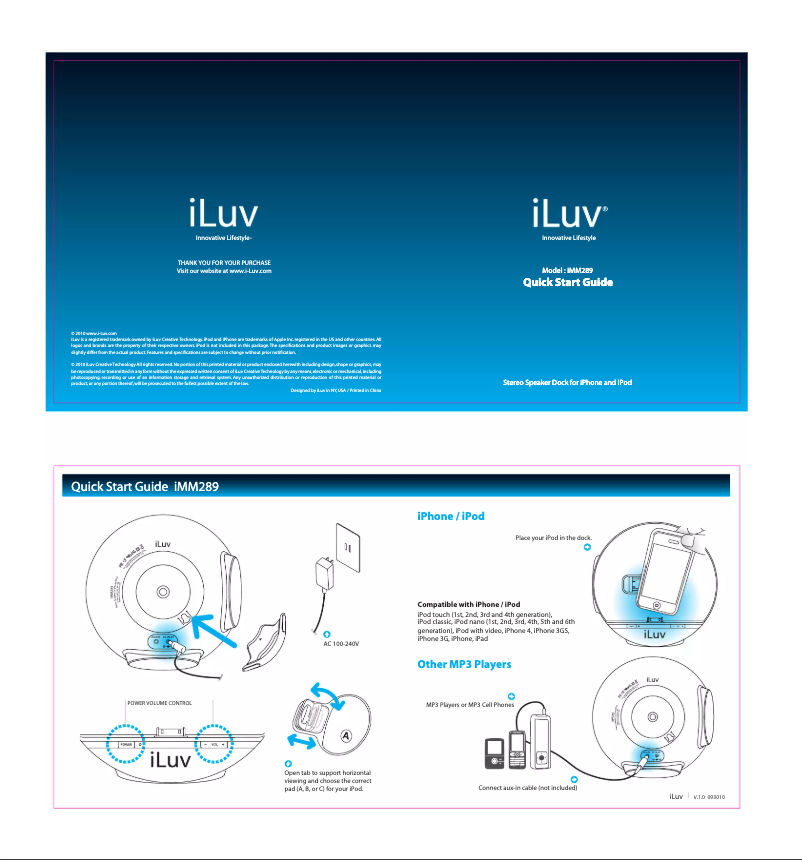 First page image of the manual for iMM289