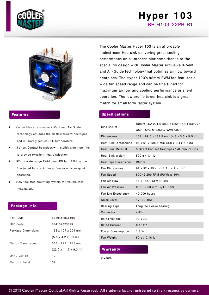 Page 1 of the manual User Manual Cooler Master Hyper 103