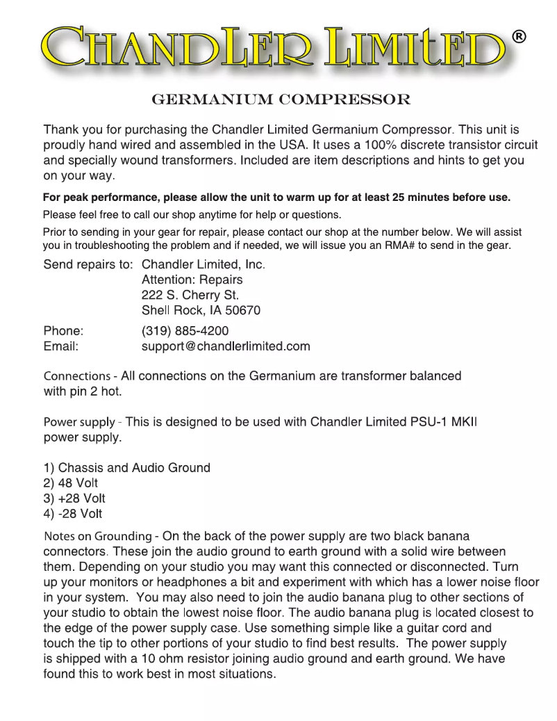 First page image of the manual for Germanium Compressor