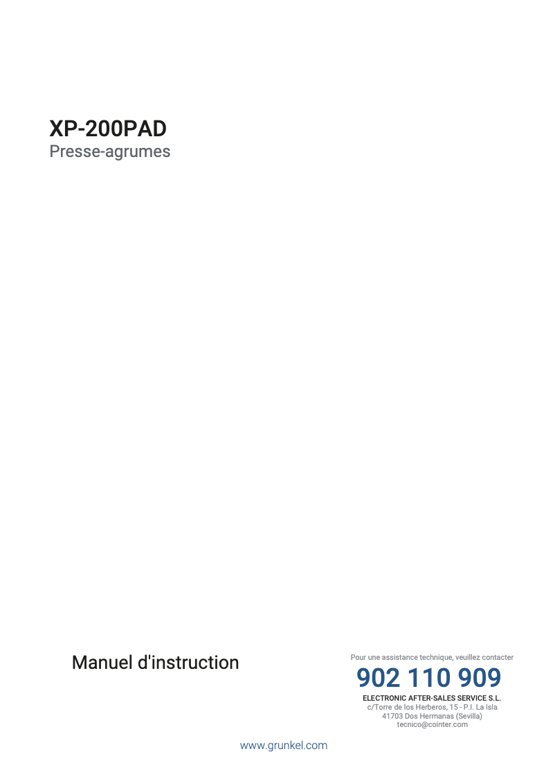 First page image of the manual for XP-200 PAD