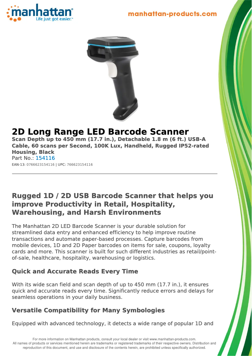 Page 1 of the manual Technical Sheet Manhattan 154116