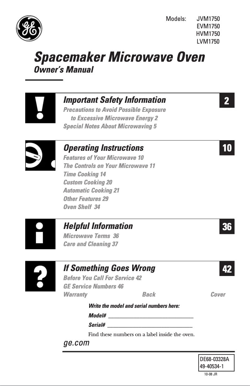 Page 1 of the manual Use and Maintenance Manual GE HVM1750DMWW