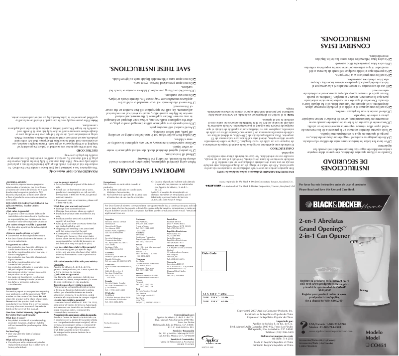 First page image of the manual for Grand Openings CO451