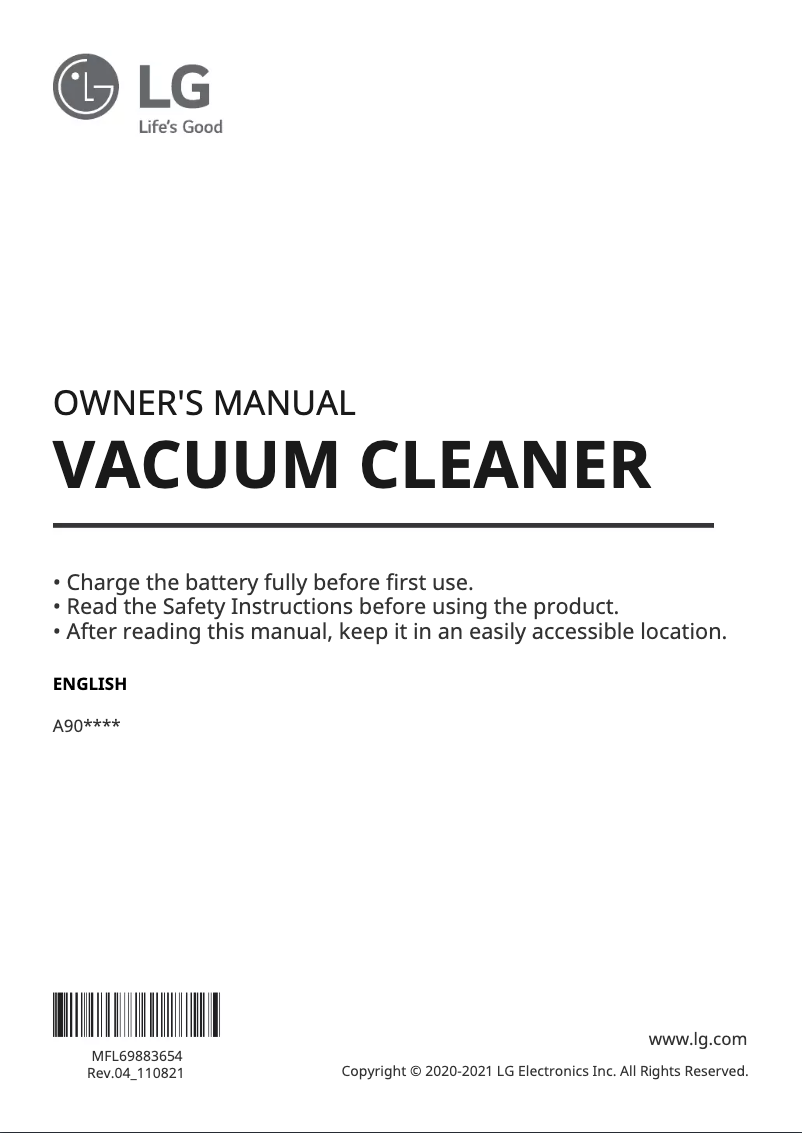 First page image of the manual for CordZero A9 A908VMR