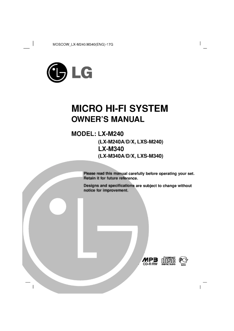 First page image of the manual for LX-M340X