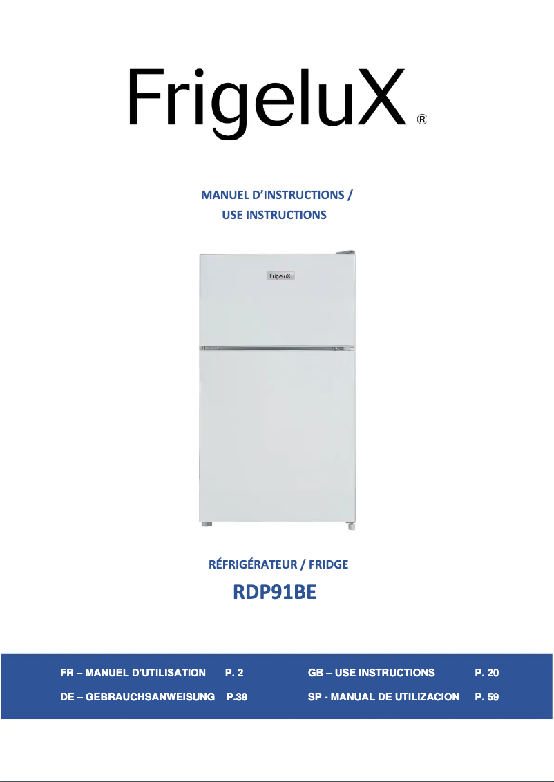 Page 1 of the manual User Manual FrigeluX RDP91BE