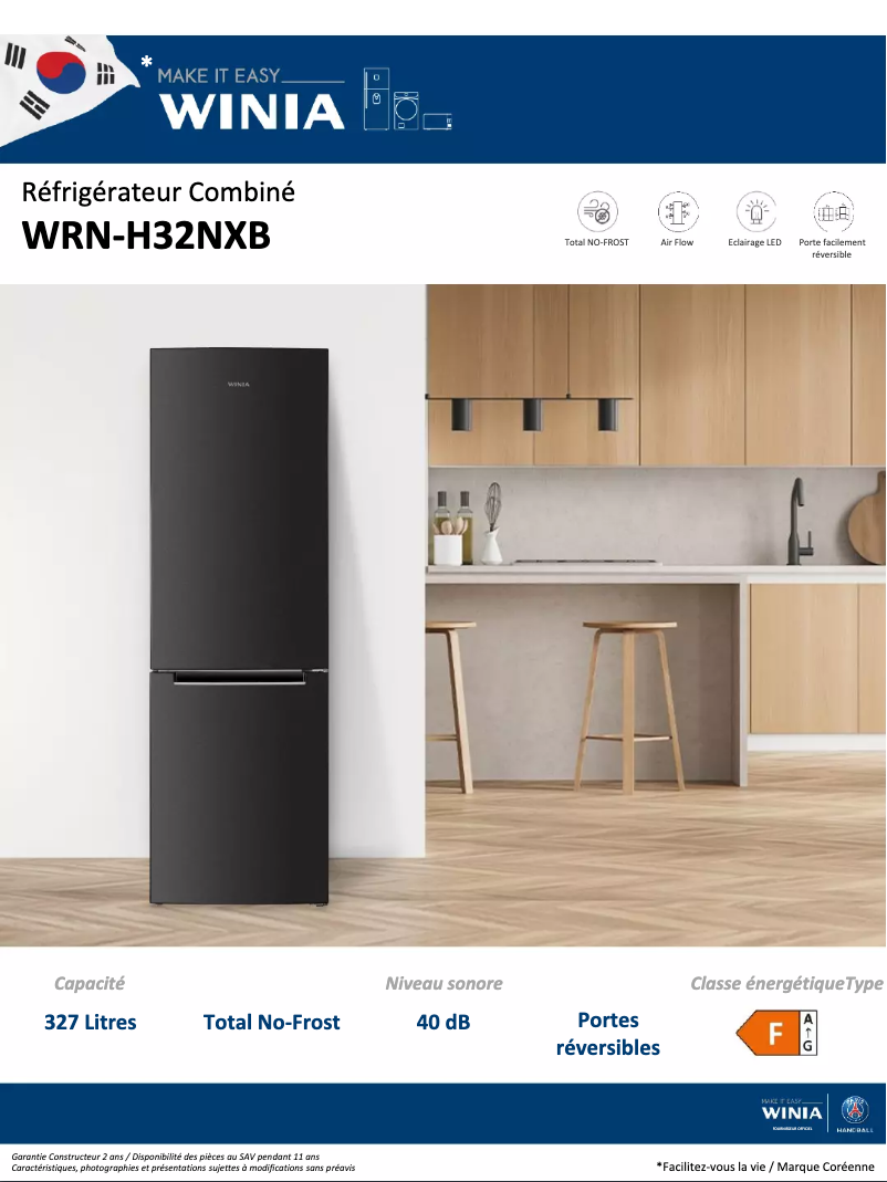 Page 1 of the manual Technical Sheet Winia WRN-H32NXB