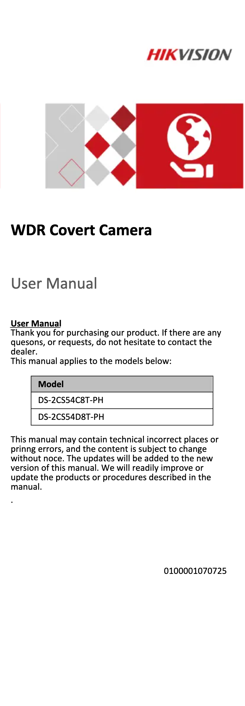Page 1 of the manual User Manual Hikvision DS-2CS54C8T-PH