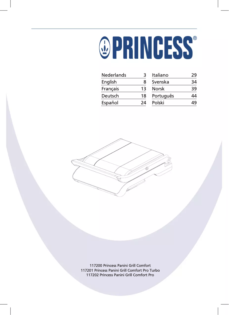 Page 1 of the manual User Manual Princess Panini Grill Comfort Pro 117202