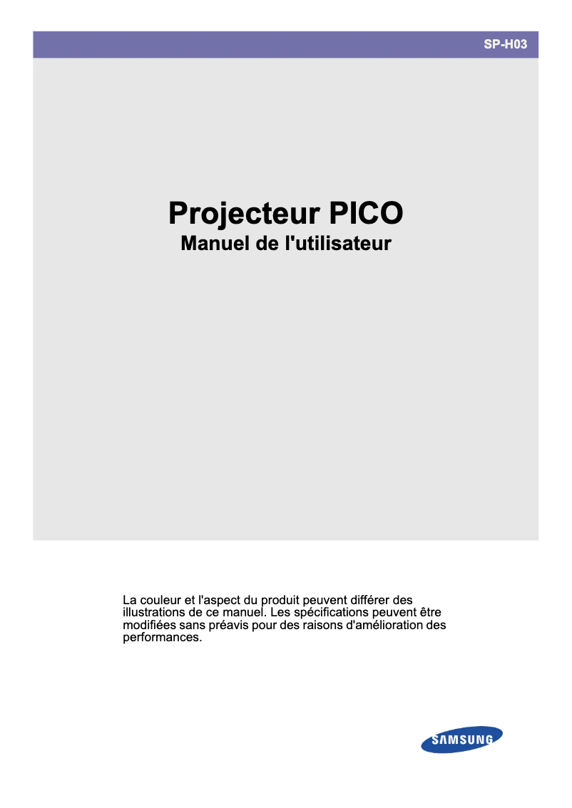 First page image of the manual for SP-H03