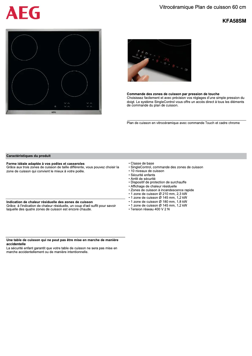 Page 1 of the manual Technical Sheet AEG KFA58SM