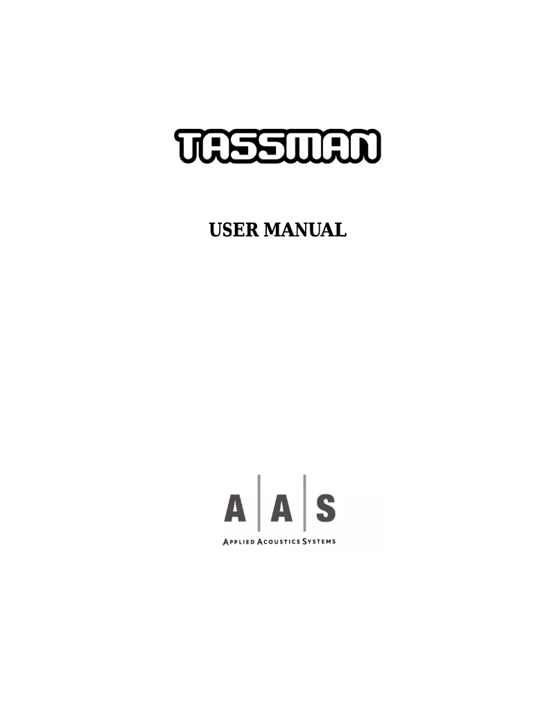 Page 1 of the manual User Manual AAS Tassman 4