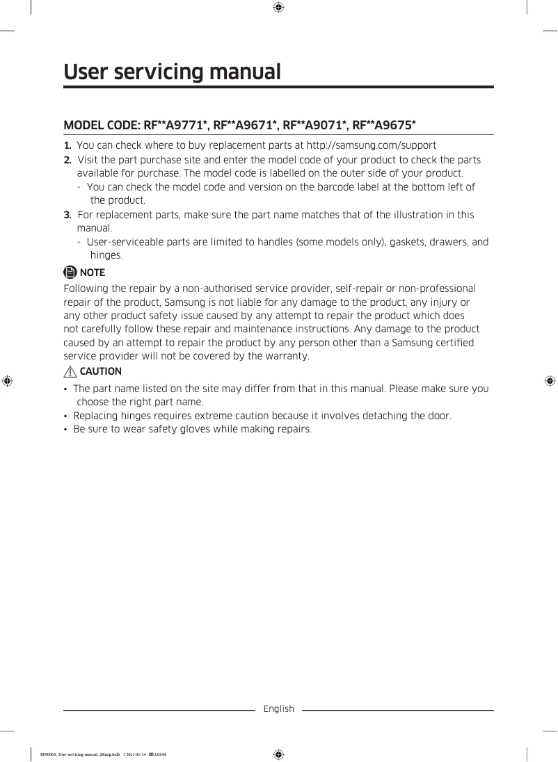 First page image of the manual for RF65A967EB1