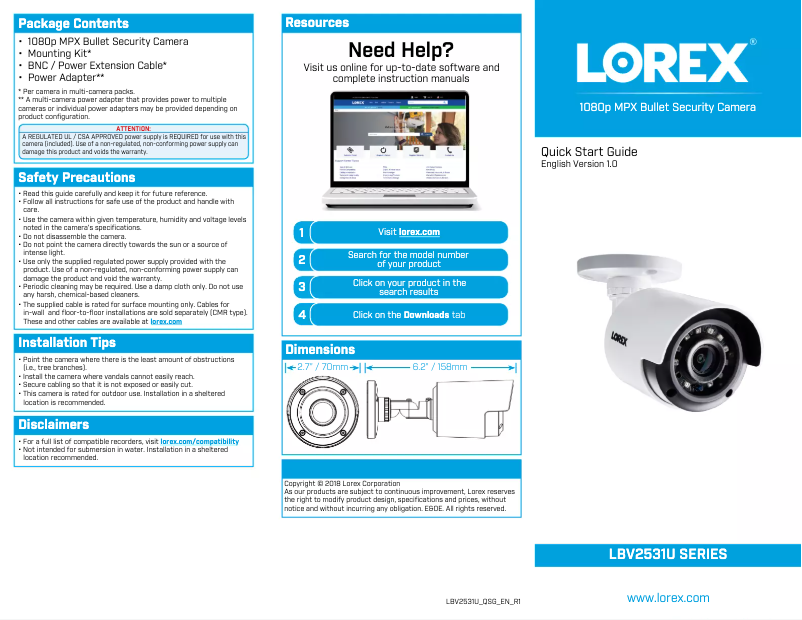Page 1 of the manual User Manual Lorex LBV2531U