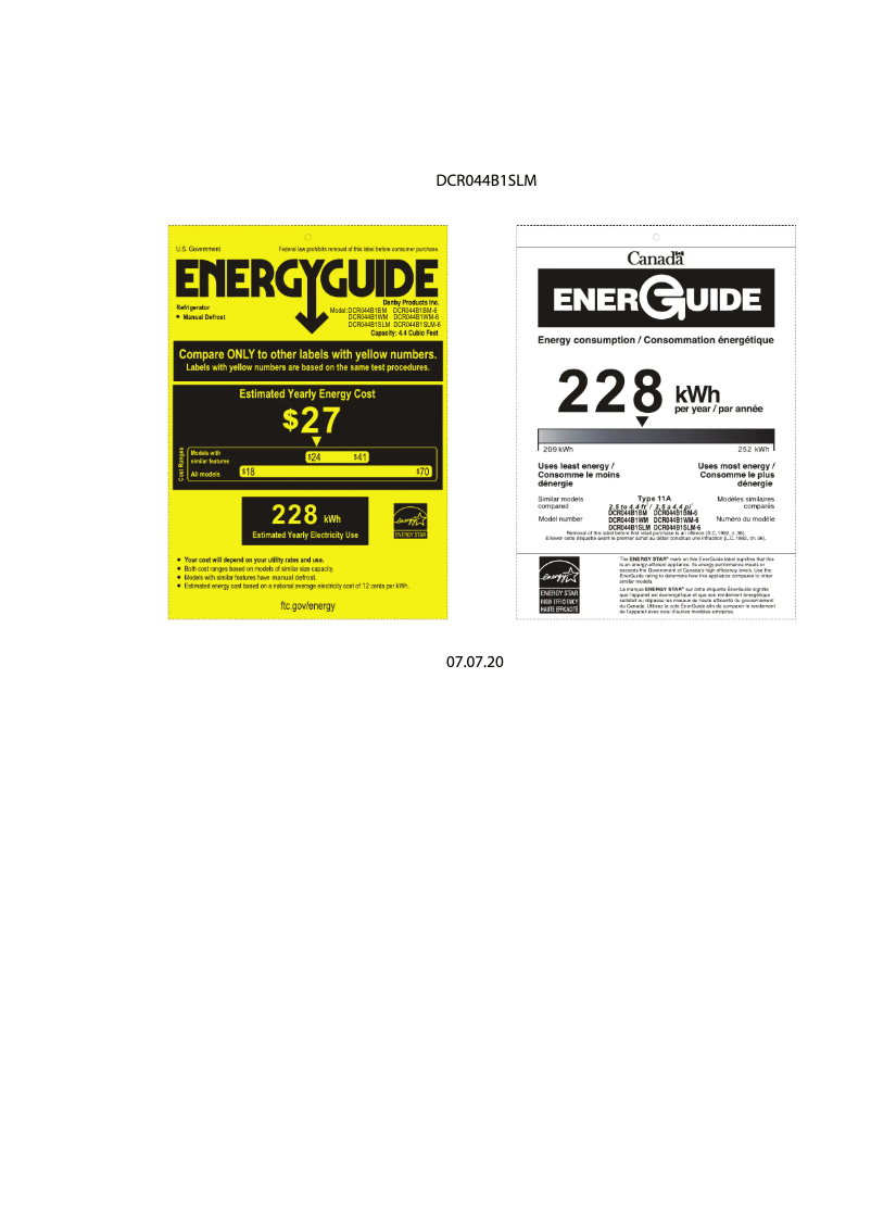 Page 1 of the manual Energy Label Danby DCR044B1SLM-6