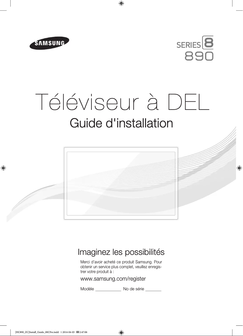 Page 1 of the manual Installation Guide Samsung HG46NC890XF