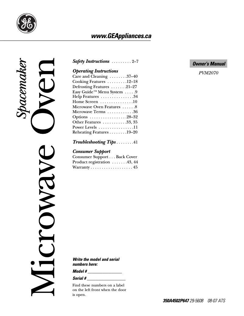 First page image of the manual for PVM2070SMC