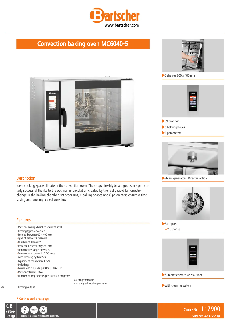 Page 1 of the manual Technical Sheet Bartscher MC6040-5