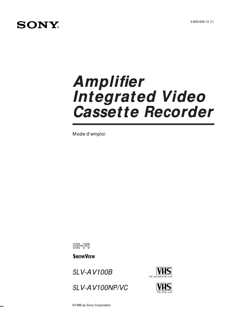 First page image of the manual for SLV-AV100B