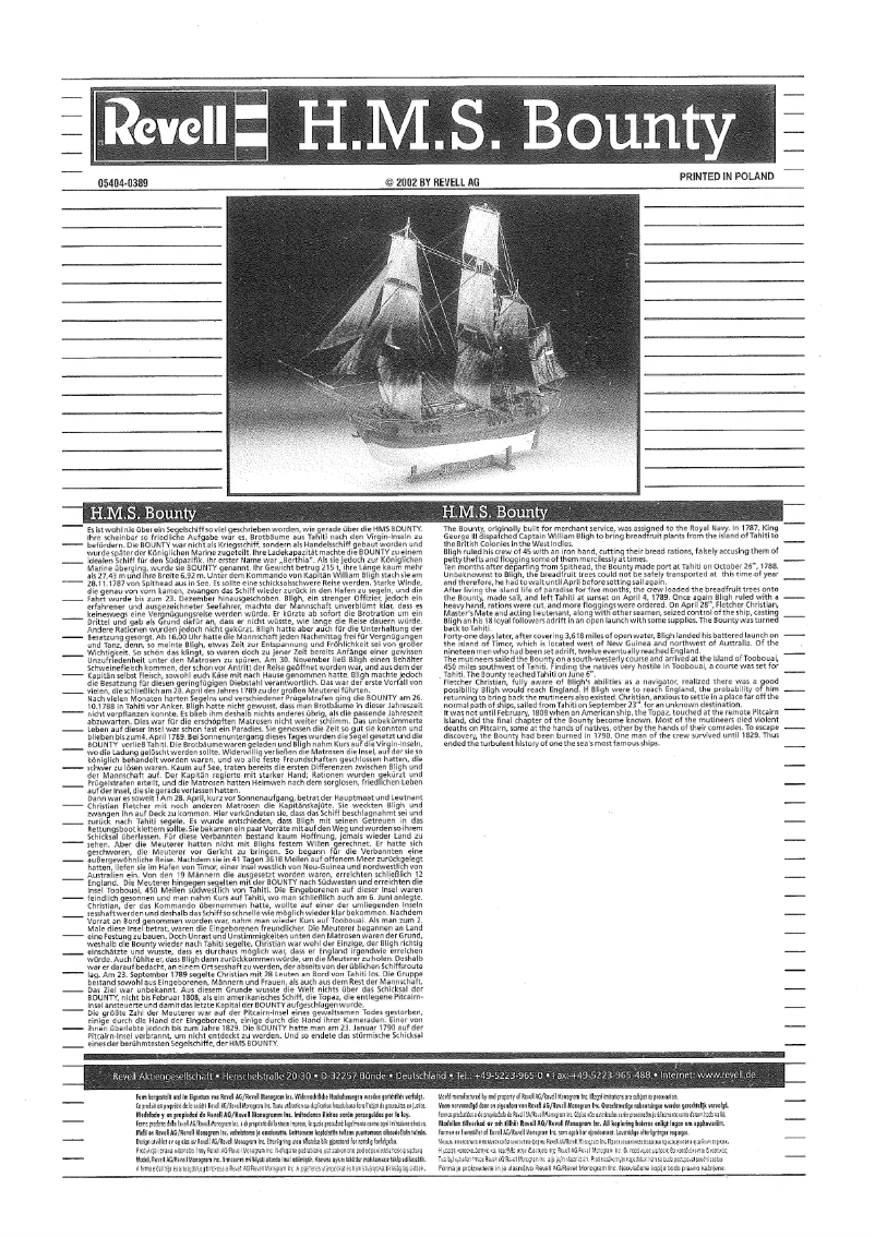Page 1 of the manual User Manual Revell H.M.S. Bounty