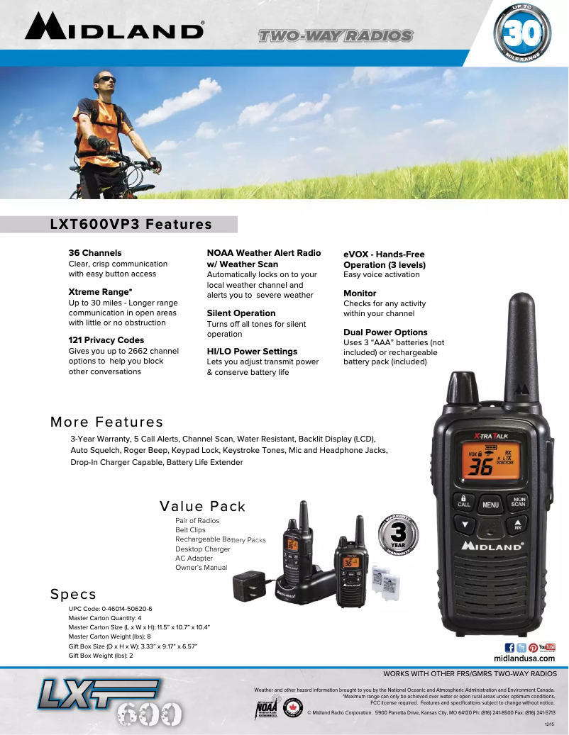 Page 1 of the manual Technical Sheet Midland LXT600VP3