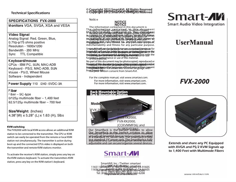 First page image of the manual for FVX-2000S