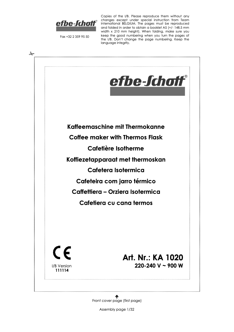 First page image of the manual for KA 1020