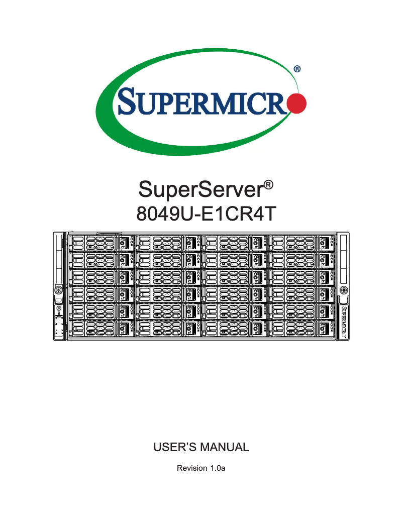 Page 1 of the manual User Manual Supermicro SuperServer 8049U-E1CR4T