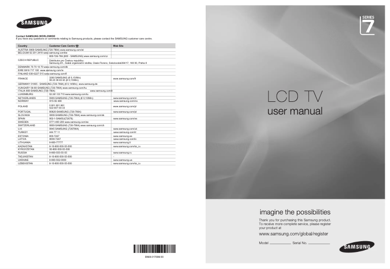 Page 1 of the manual User Manual Samsung LE52A756R1M