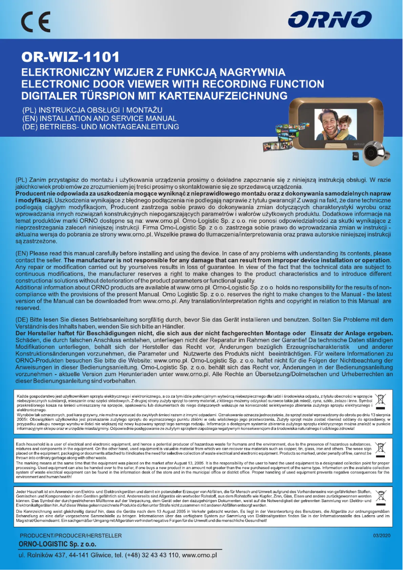 Page 1 of the manual User Manual ORNO OR-WIZ-1101