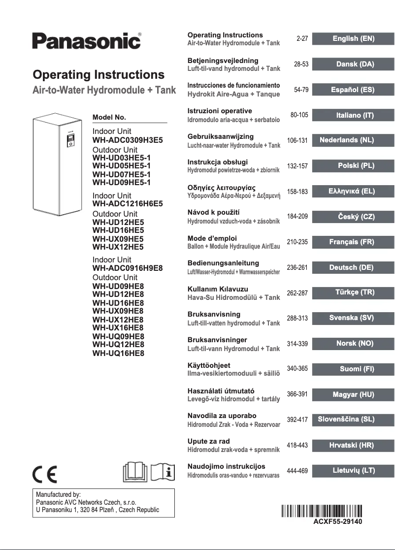 Page 1 of the manual User Manual Panasonic WH-ADC0309H3E5