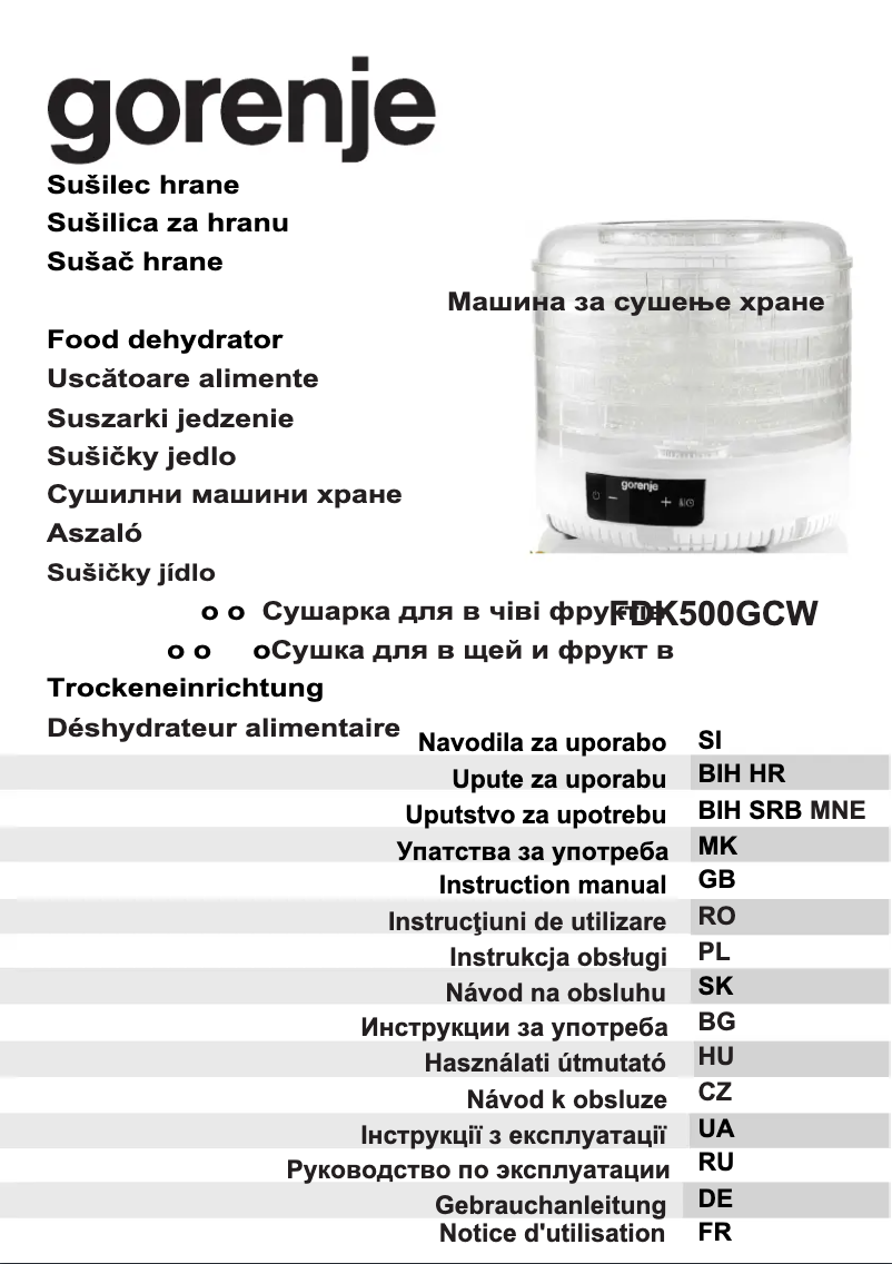 Page 1 of the manual User Manual Gorenje FDK500GCW