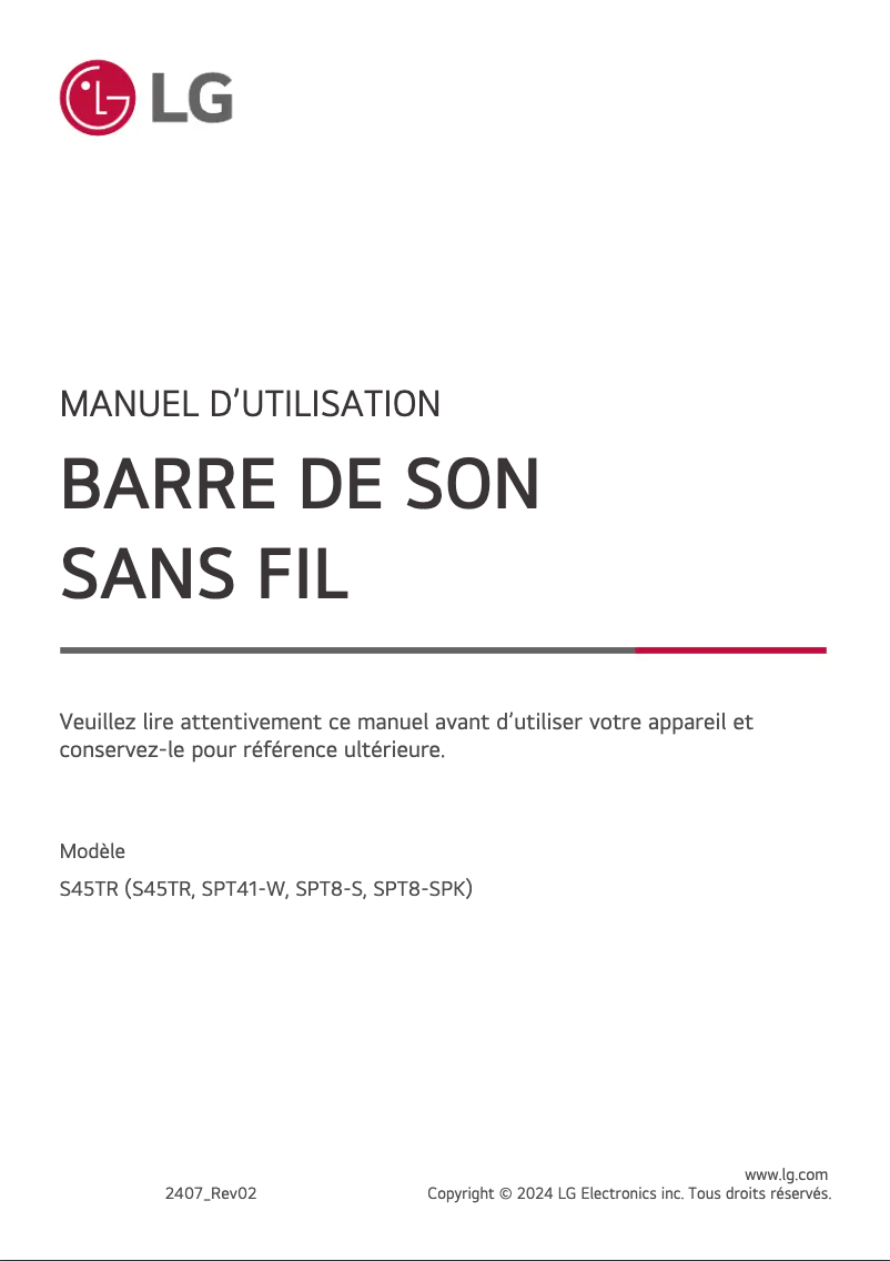 First page image of the manual for S45TR