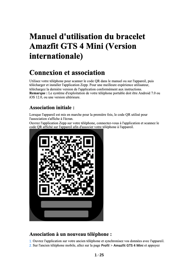 Page 1 of the manual User Manual Amazfit GTS 4 Mini