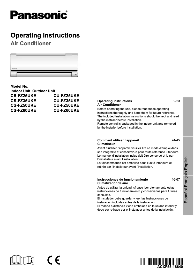 First page image of the manual for CU-FZ25UKE