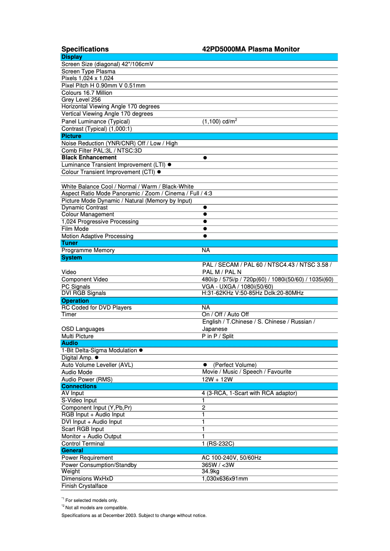 Page 1 of the manual Brochure Hitachi 42PD5000MA
