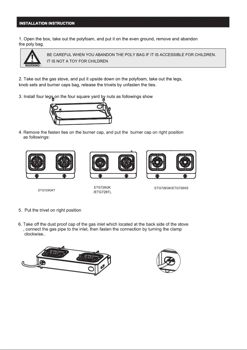 Page 1 of the manual Installation Guide Electrolux ETG726XS