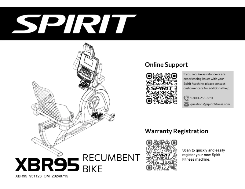Page 1 of the manual User Manual Spirit Fitness XBR95