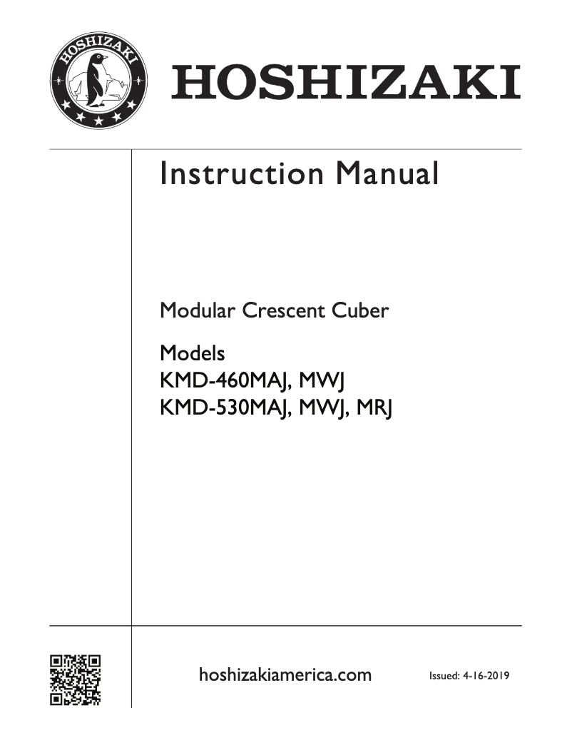 Page 1 of the manual Installation Guide Hoshizaki KMD-530MAH