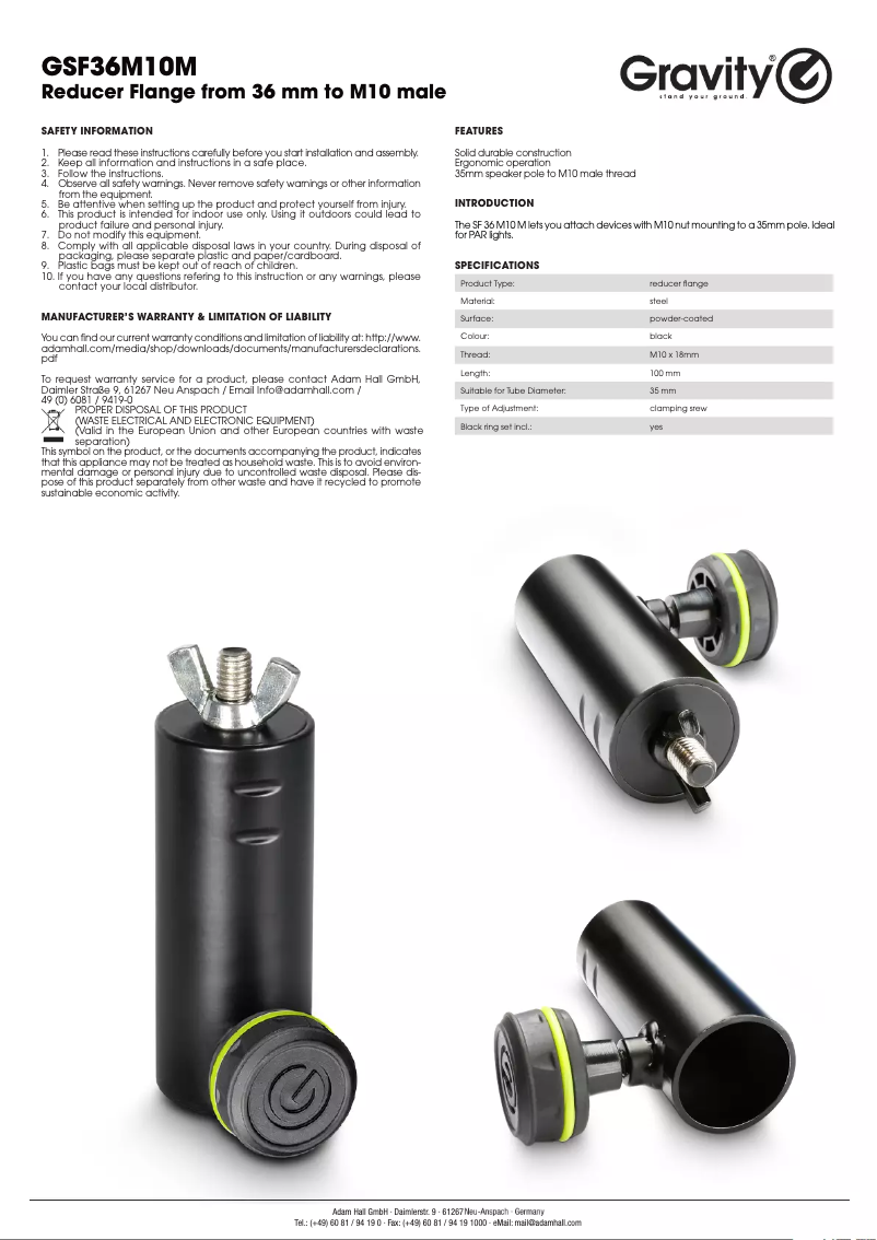 First page image of the manual for SF 36 M 10 M