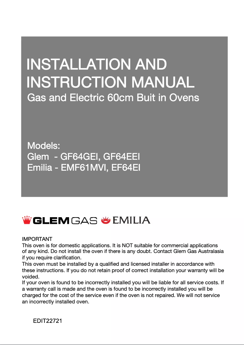 Page 1 of the manual Instructions / Assembly Glem Gas GF64EEI