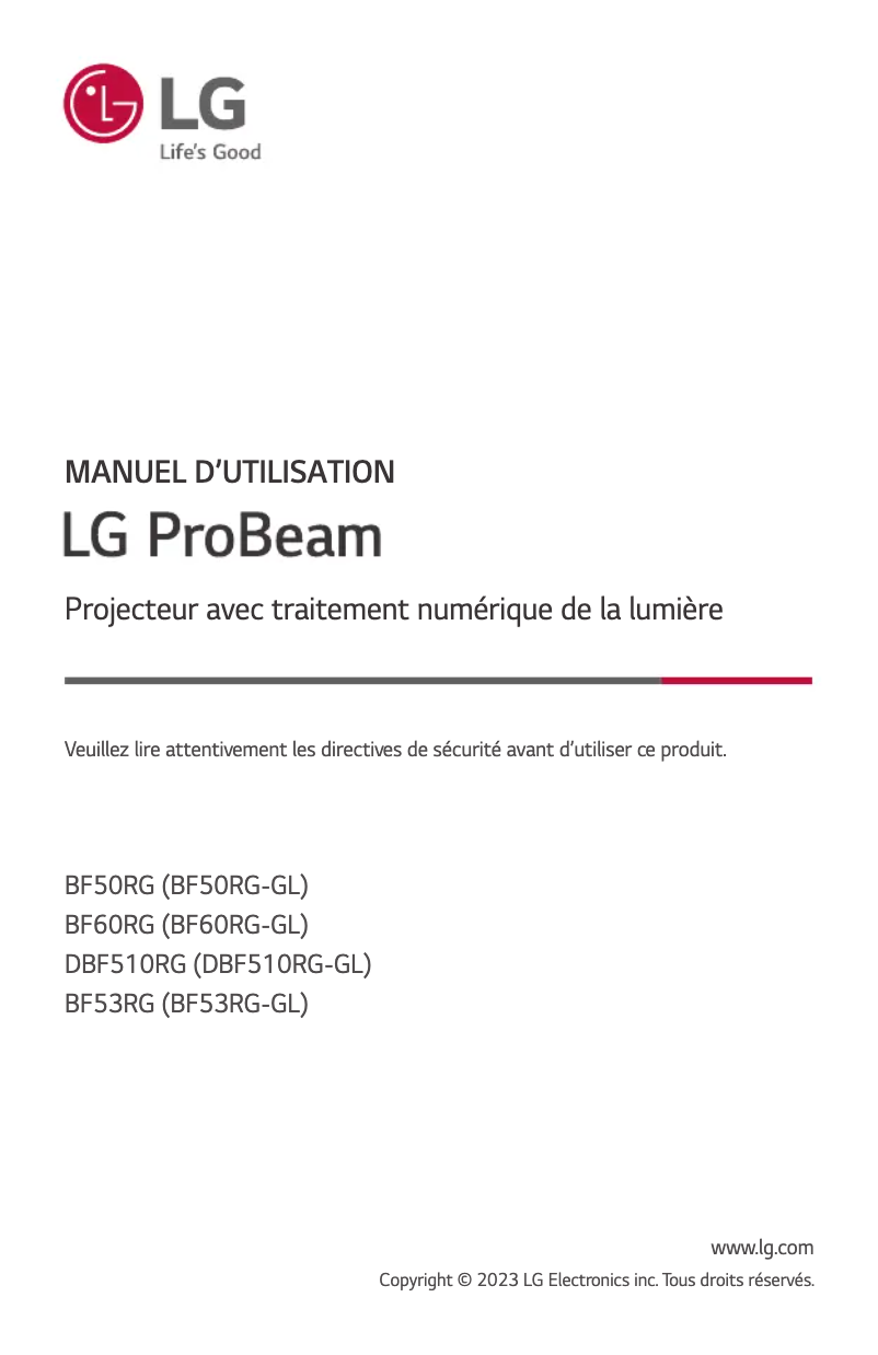 First page image of the manual for ProBeam BF60RG