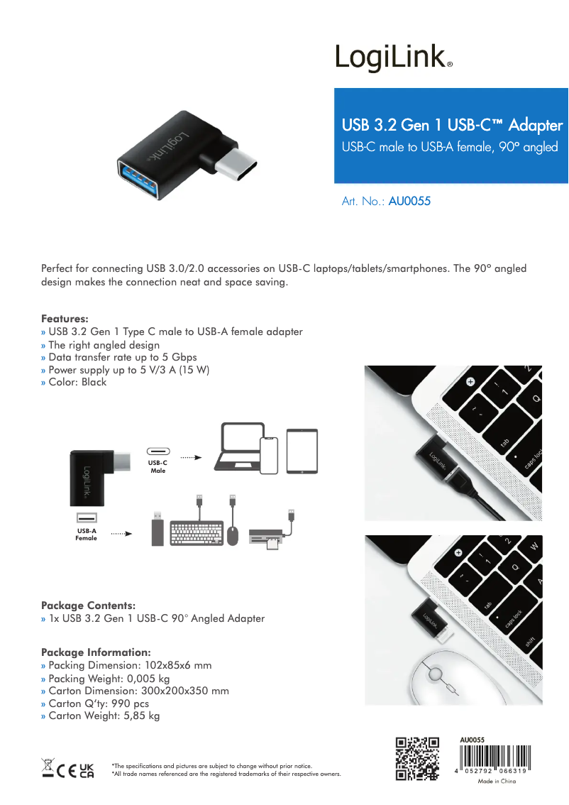 Page 1 de la notice Manuel utilisateur LogiLink AU0055