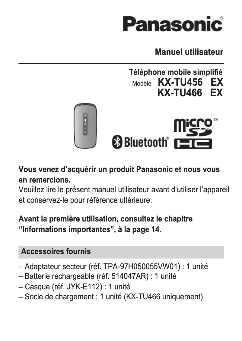 Page 1 of the manual User Manual Panasonic KX-TU456