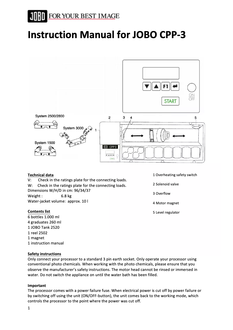 Page 1 of the manual User Manual Jobo CPP-3