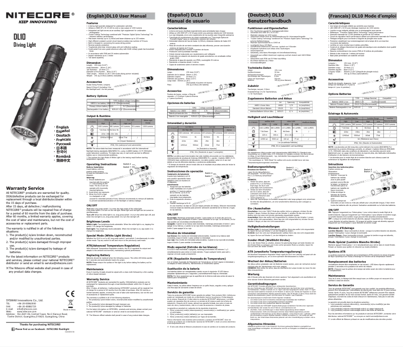 Page 1 of the manual User Manual Nitecore DL10