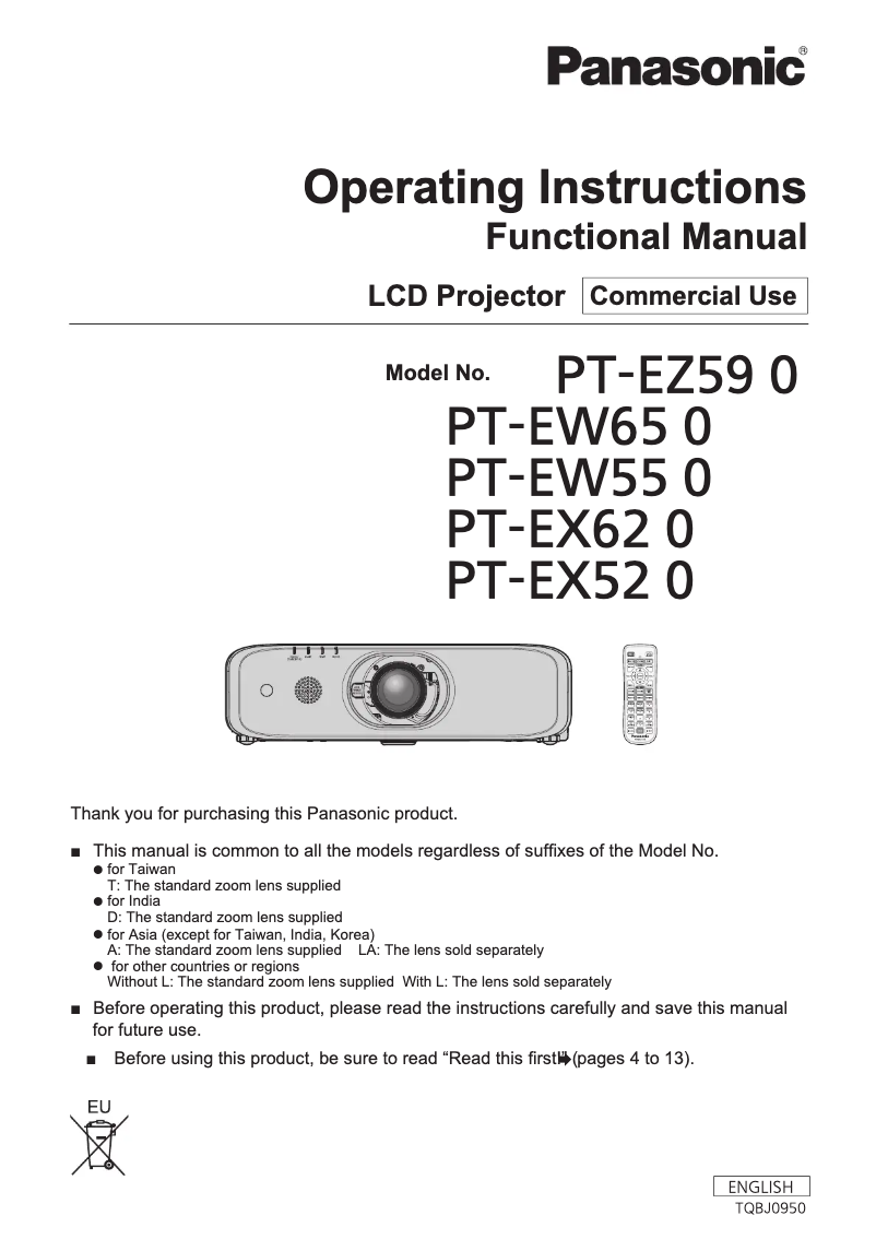 First page image of the manual for PT-EW650U