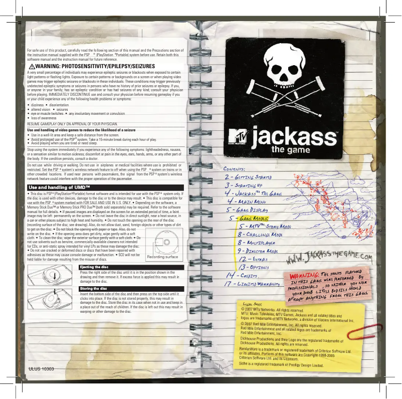 First page image of the manual for Jackass - The (PSP)
